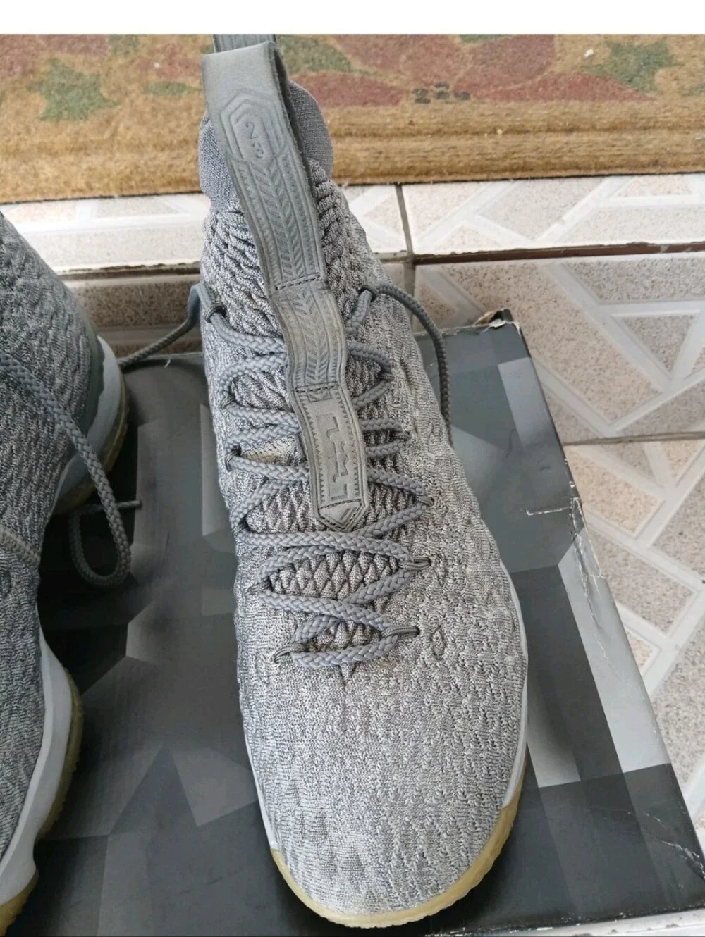 Nike Men's Grey Knit Athletic Sneakers Lebron XV